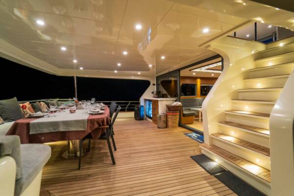 Ultimate comfort on the Alegria Trawler Yacht's expansive aft deck, perfect for sunbathing, socializing, or simply enjoying the sea breeze