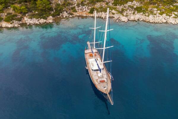 Seek serenity and indulge in luxury aboard a Gulet Blue Heaven gulet, anchored in a picturesque cove, the Aegean Sea shimmering at your feet.