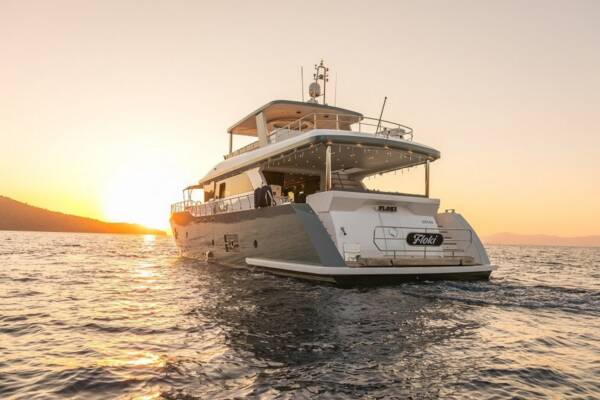 Trawler Floki, bathed in the golden glow of a Turkish sunset, promises an unforgettable journey of luxury and romance.