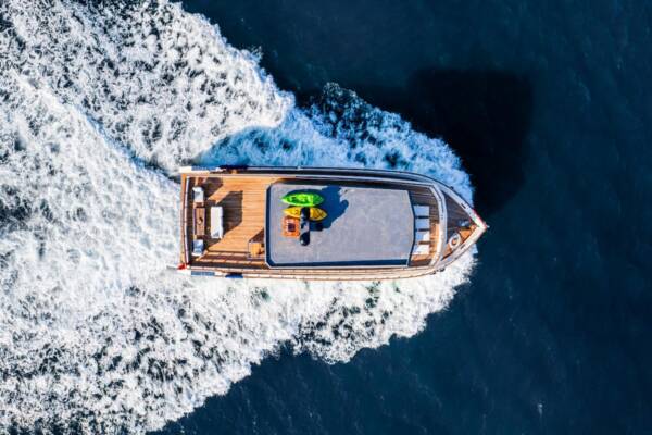 Trawler Albatros Explorer, captured from above, reveals its majestic scale and invites you to experience limitless adventure on the Turkish Riviera.