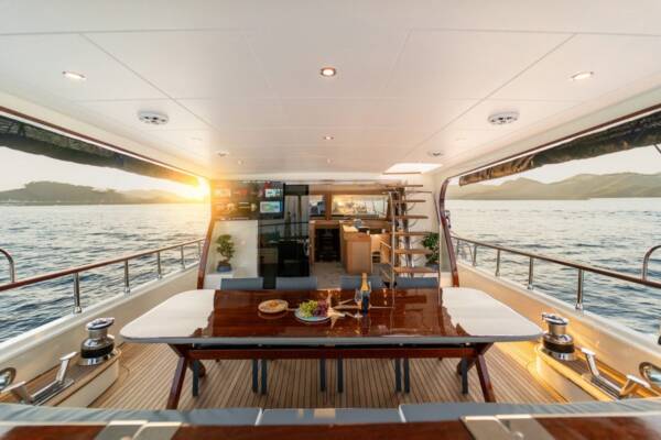 Gulet Dalibay 3 moored in the idyllic Gocek bay, ready for your luxury yacht charter adventure.